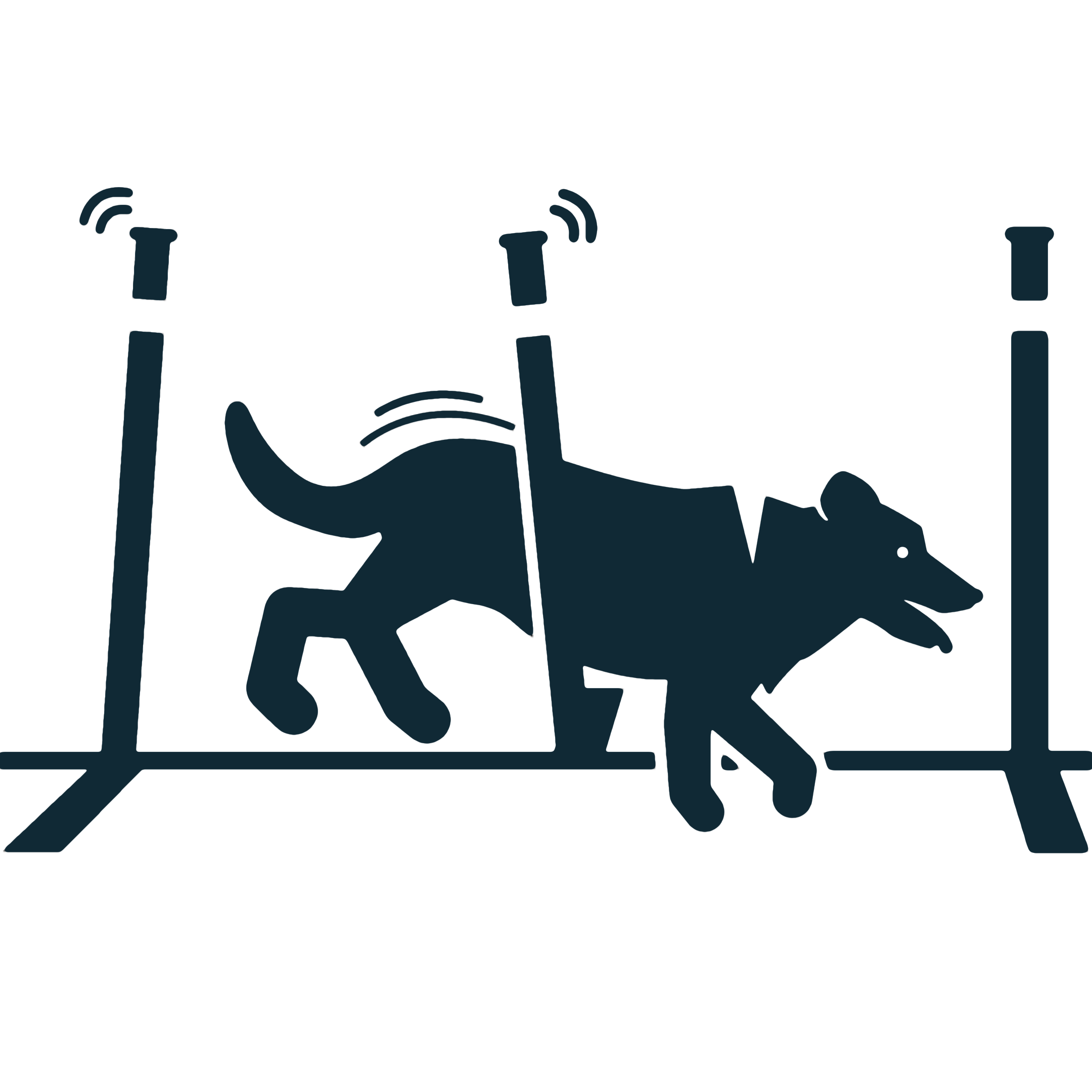 Silhouette of a dog jumping over an agility hurdle.