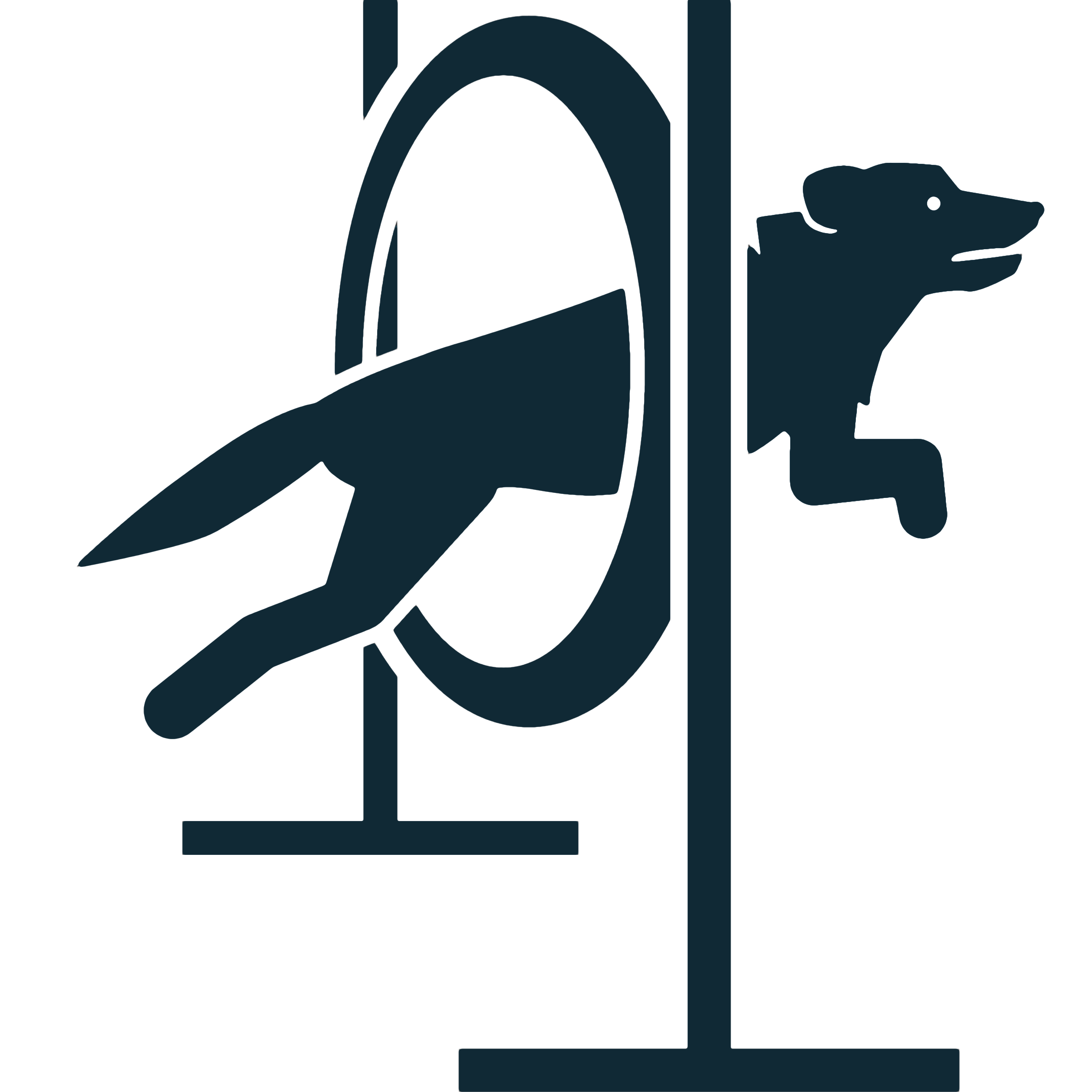 Silhouette of a dog jumping over an agility hurdle.