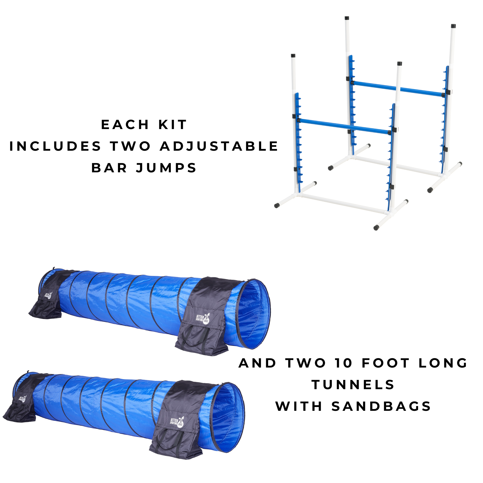 Better Sporting Dogs Piece Essential Dog Agility Equipment Set Agility Jump Tire Jump 10’ Tunnel With Sandbags
